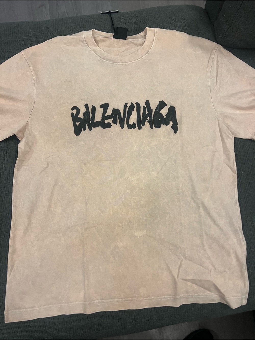 Balenciaga Beige pink Acid-Wash Logo Short Sleeve Tee